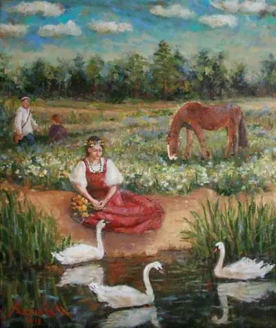 Картина «Дикие лебеди», холст, масло