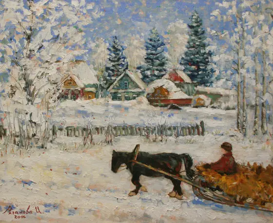 Лошадка везущая хворосту воз — картина, Жанровая живопись
