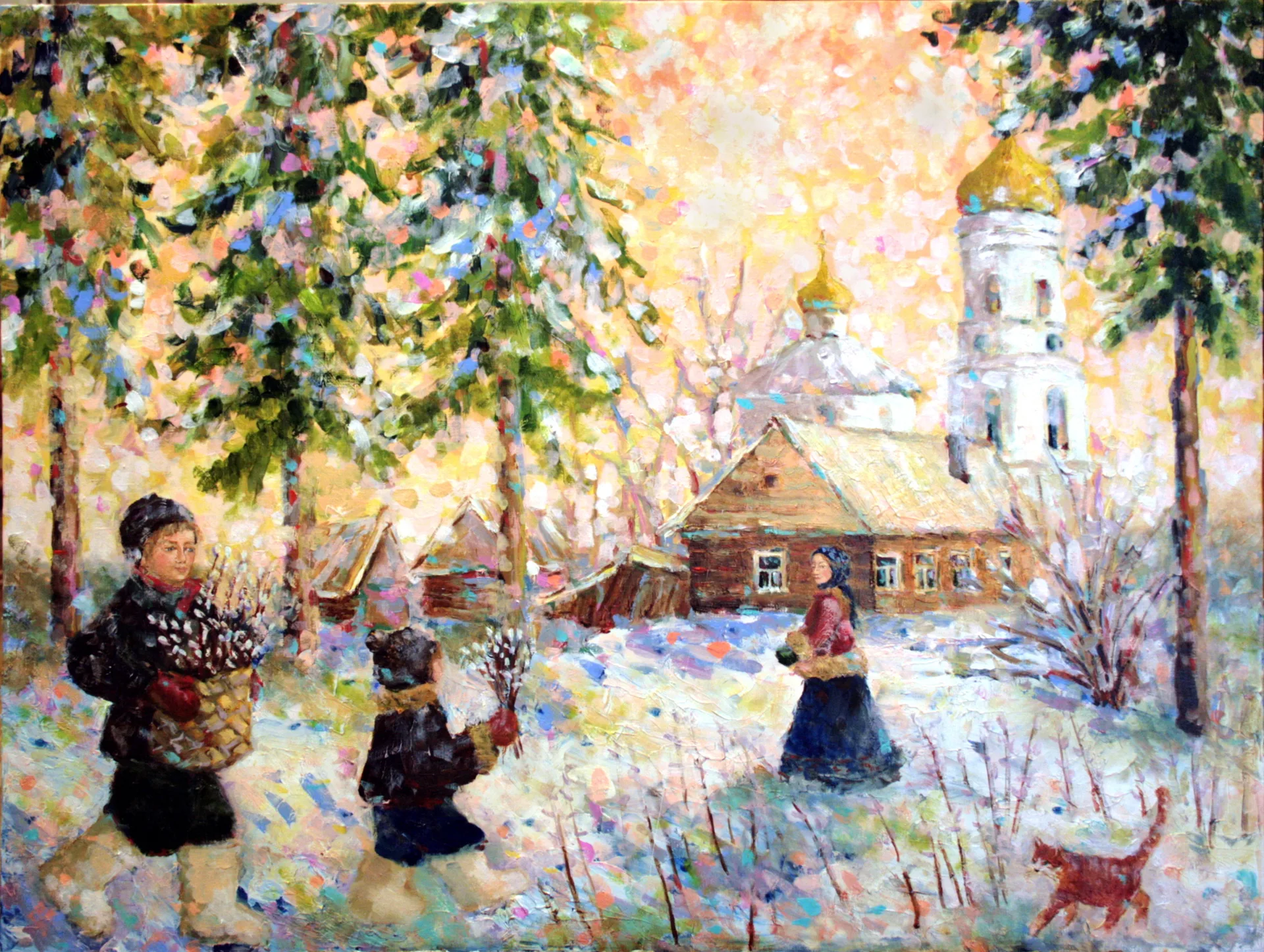 Картина «Вербное воскресенье в Рашкино» — холст, масло